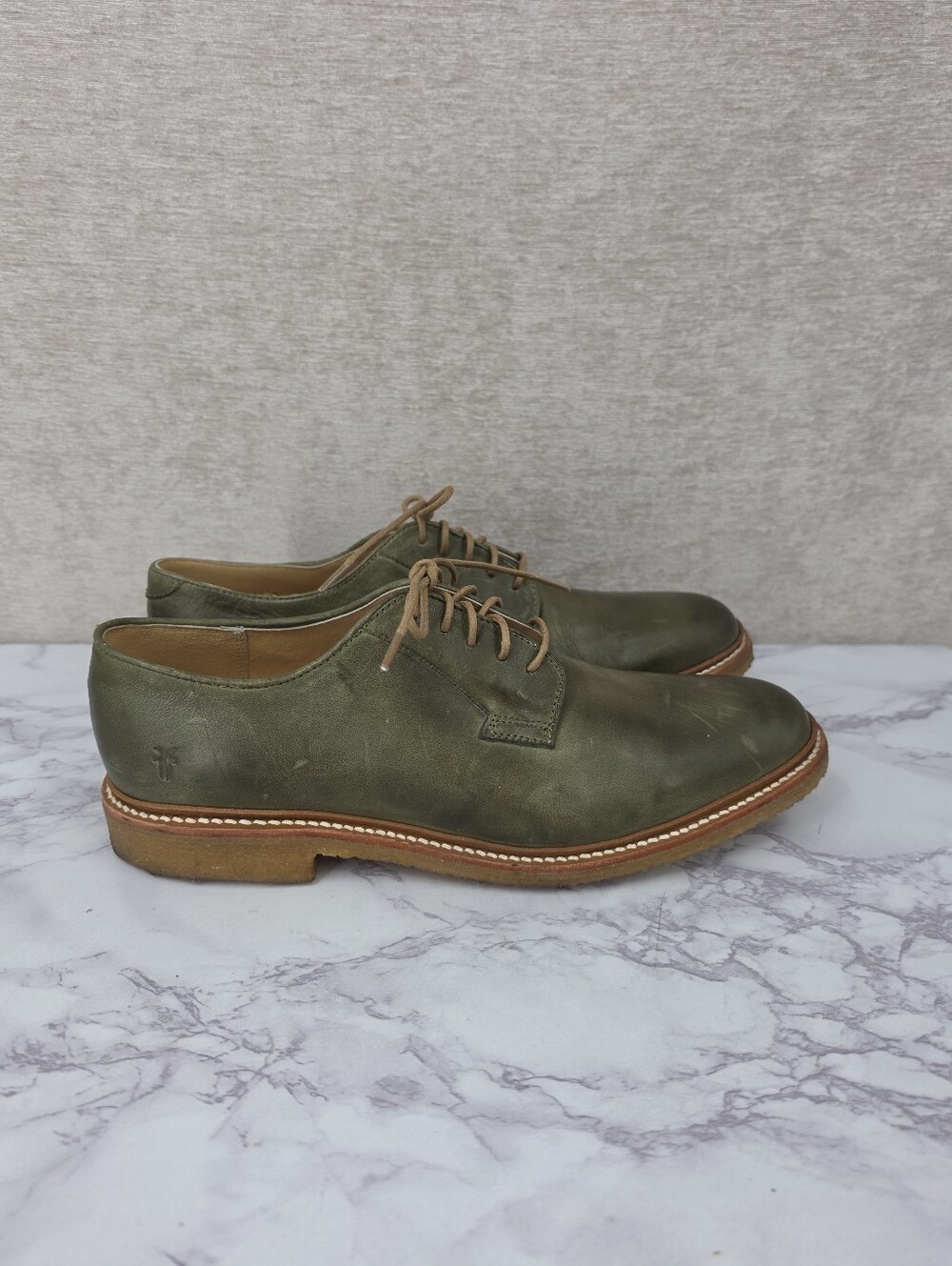 Frye James Crepe Men's Olive Green Leather Oxford Derby Dress Shoes